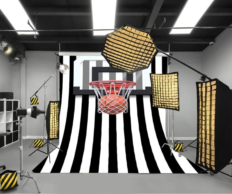 LYLYCTY Black and White Stripe Backdrop for Sports Basketball Theme Birthday Party Ideas Decortion Video Studio Photo Booth Prop - Image 3